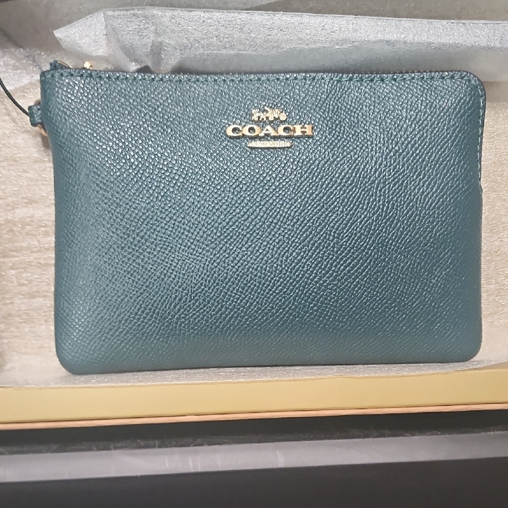 Coach Teal Leather Wristlet